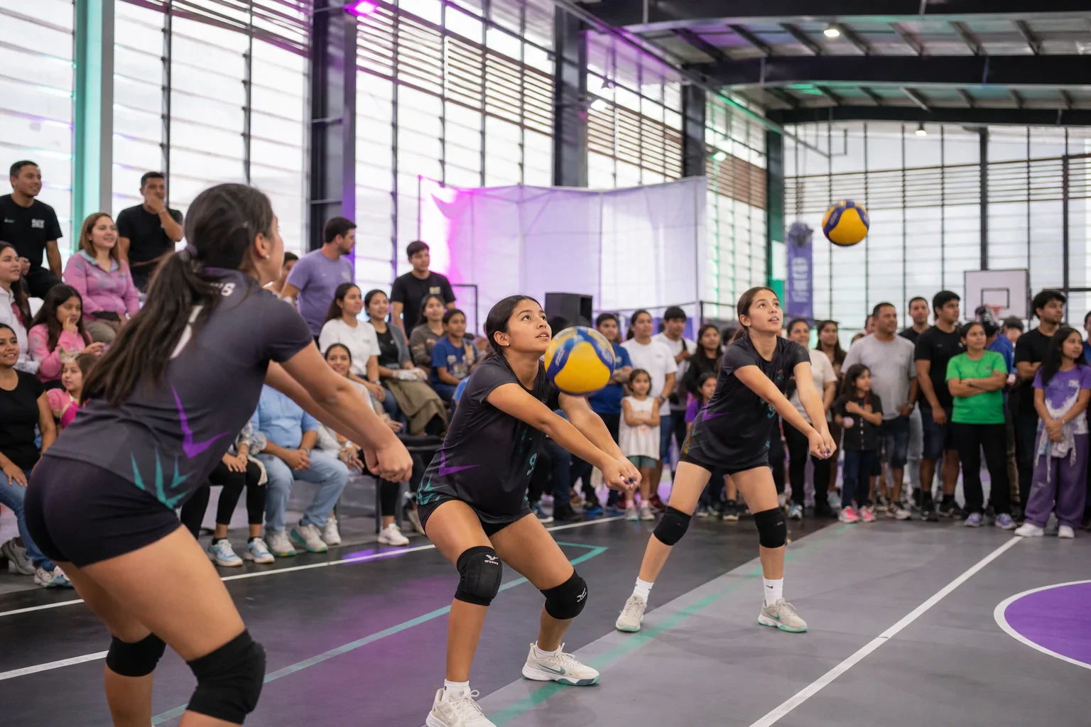 Deportistas y familias reunidos en una jornada abierta de voleibol